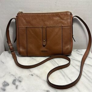 Fossil GEMMA Pebbled Leather Cognac Brown Crossbody‎ Bag Purse